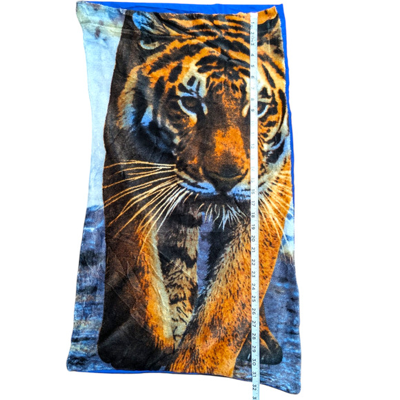 Fuzzy Tiger Pillowcase NWOT Long Style Bright Colors Blue Size 32in L 18in W - Picture 2 of 4